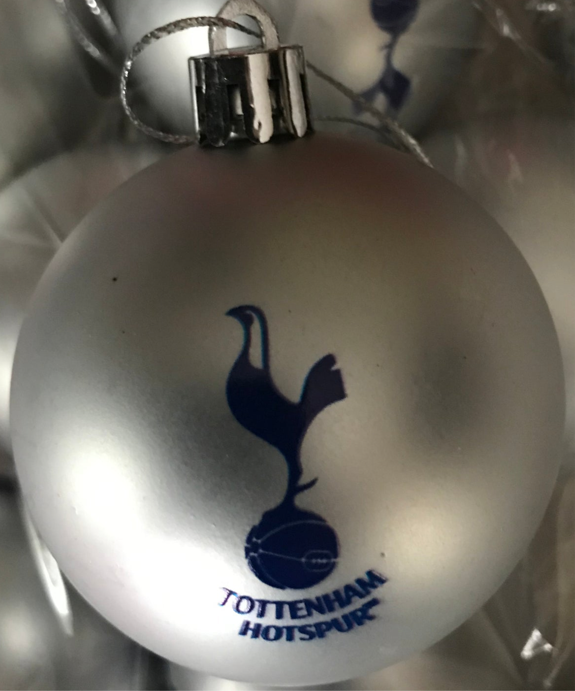 (10 Baubles in each pack) Tottenham Silver printed Christmas Decorations