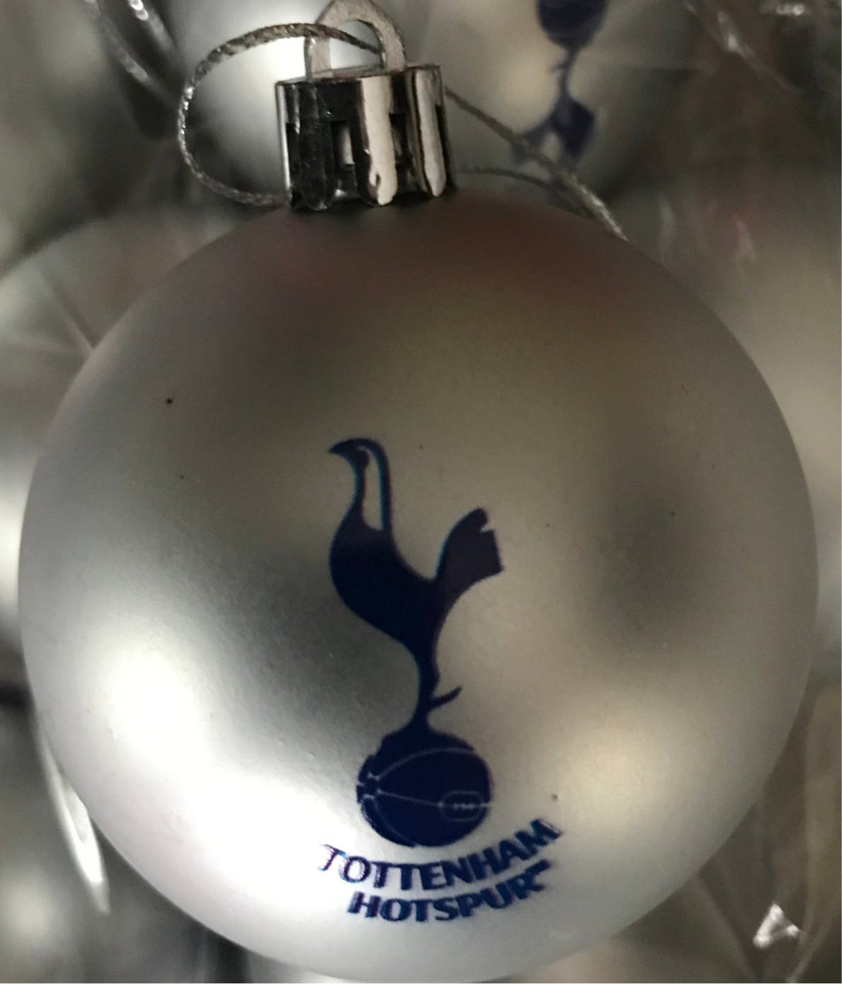 (10 Baubles in each pack) Tottenham Silver printed Christmas Decorations