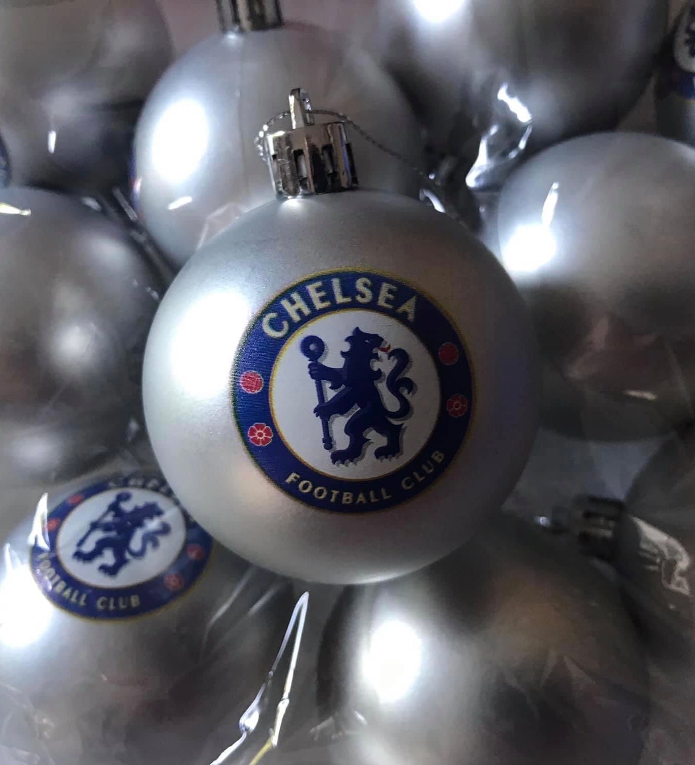 ( 10 Baubles in each Pack ) Chelsea  Silver printed Christmas  Tree Decorations