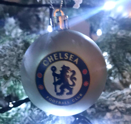 ( 10 Per Pack ) Chelsea  Silver printed Christmas  Tree Decorations